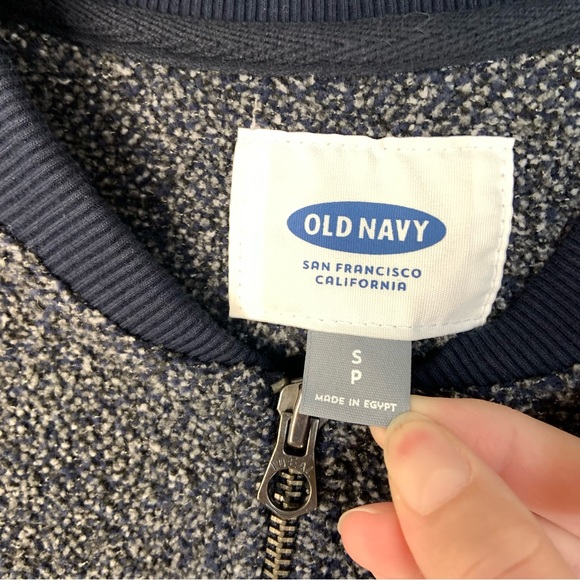 Old Navy Men’s Gray and Blue Textured Minimalist Zip Up Bomber Jacket Like New - Picture 7 of 8